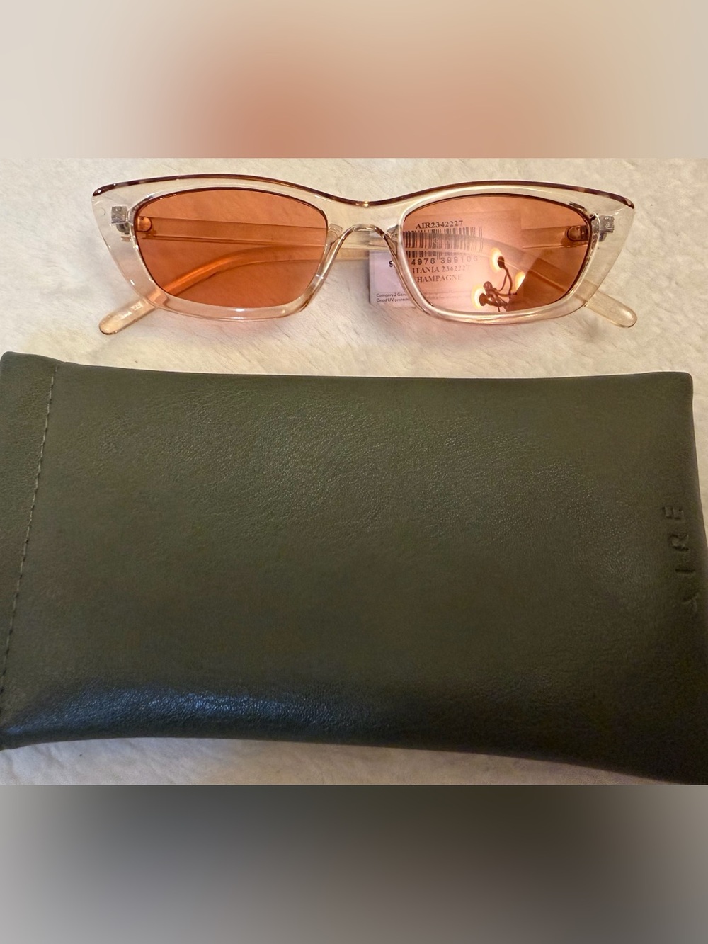 AIRE Titania Cat Eye Sunglasses in Champagne Gold Orange Tint Lenses, New